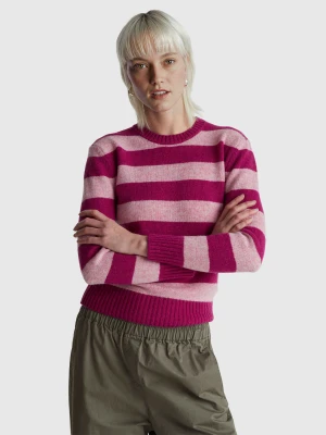 Benetton, Striped Sweater In Pure Shetland Wool, Size: XS, Plum, Women United Colors of Benetton
