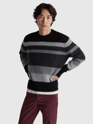 Benetton, Striped Sweater In Shetland Wool, Size: XS, Black, Men United Colors of Benetton