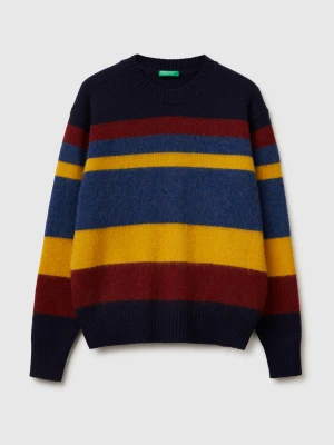 Benetton, Striped Sweater In Shetland Wool, Size: XS, Blue, Men United Colors of Benetton