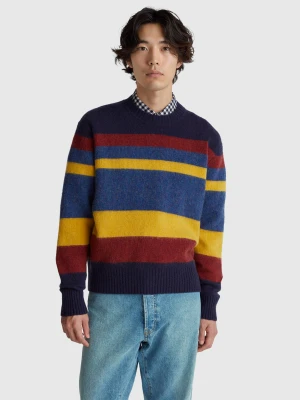 Benetton, Striped Sweater In Shetland Wool, Size: XS, Blue, Men United Colors of Benetton