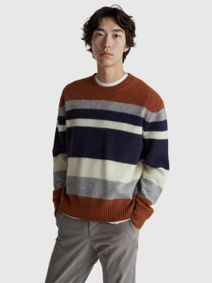 Benetton, Striped Sweater In Shetland Wool, Size: XS, Brown, Men United Colors of Benetton
