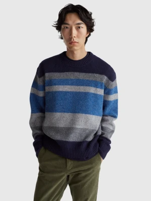 Benetton, Striped Sweater In Shetland Wool, Size: XS, Dark Blue, Men United Colors of Benetton