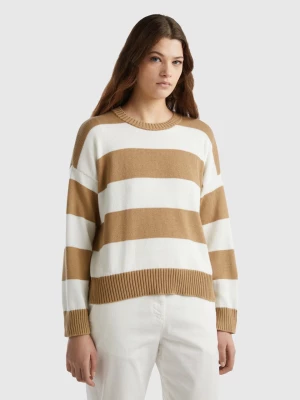 Benetton, Striped Sweater In Tricot Cotton, size L, Camel, Women United Colors of Benetton