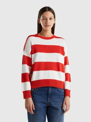 Benetton, Striped Sweater In Tricot Cotton, size L, Red, Women United Colors of Benetton