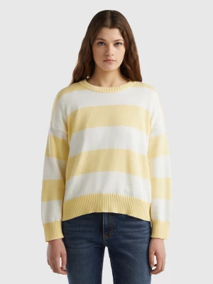 Benetton, Striped Sweater In Tricot Cotton, size L, Yellow, Women United Colors of Benetton