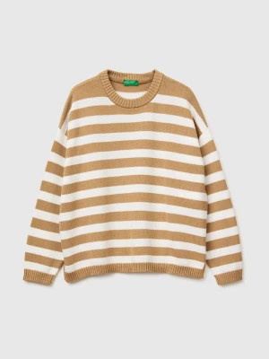 Benetton, Striped Sweater In Tricot Cotton, Size: XS, Beige, Women United Colors of Benetton