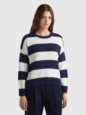 Benetton, Striped Sweater In Tricot Cotton, size XS, Dark Blue, Women United Colors of Benetton