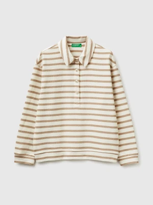 Benetton, Striped Sweatshirt Polo Shirt, Size: XXS, Beige, Women United Colors of Benetton