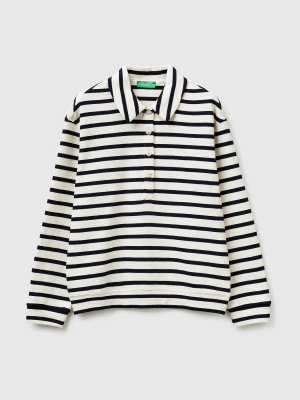 Benetton, Striped Sweatshirt Polo Shirt, Size: XXS, Blue, Women United Colors of Benetton