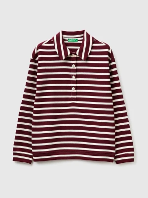 Benetton, Striped Sweatshirt Polo Shirt, Size: XXS, Burgundy, Women United Colors of Benetton