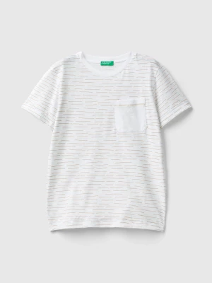 Benetton, Striped T-shirt In Linen Blend, size L, White, Kids United Colors of Benetton