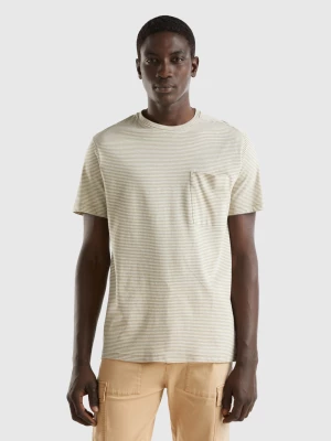 Benetton, Striped T-shirt In Linen Blend, size M, Light Green, Men United Colors of Benetton