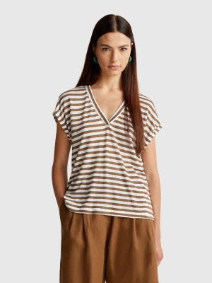 Benetton, Striped T-shirt In Linen Blend, size XXS, Brown, Women United Colors of Benetton