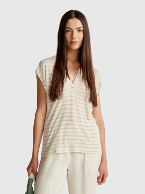 Benetton, Striped T-shirt In Linen Blend, size XS, Creamy White, Women United Colors of Benetton