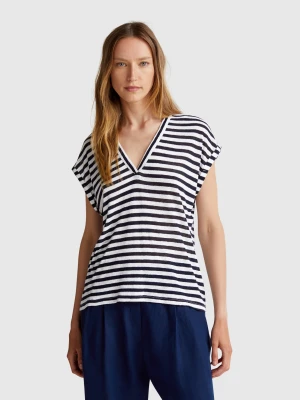 Benetton, Striped T-shirt In Linen Blend, size XXS, Dark Blue, Women United Colors of Benetton