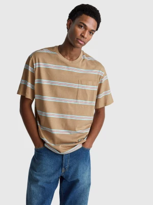 Benetton, Striped T-shirt In Pure Cotton, Size: XS, Beige, Men United Colors of Benetton