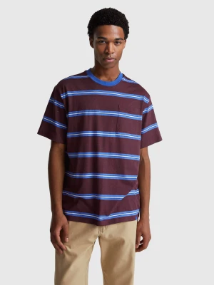 Benetton, Striped T-shirt In Pure Cotton, Size: XS, Burgundy, Men United Colors of Benetton