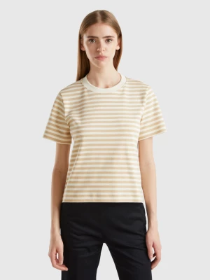 Benetton, Striped T-shirt In Warm Cotton, size L, Beige, Women United Colors of Benetton