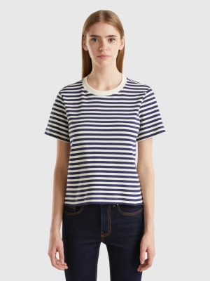 Benetton, Striped T-shirt In Warm Cotton, size L, Dark Blue, Women United Colors of Benetton