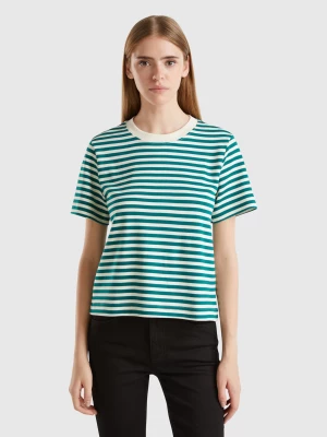 Benetton, Striped T-shirt In Warm Cotton, size L, Green, Women United Colors of Benetton