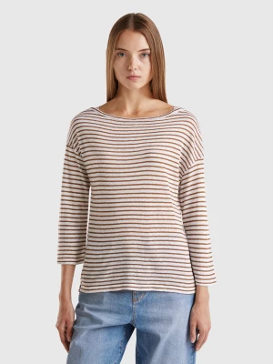 Benetton, Striped T-shirt With 3/4 Sleeves, size L, Brown, Women United Colors of Benetton