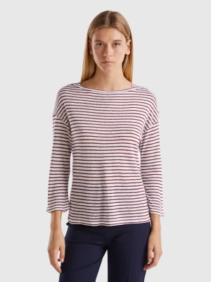 Benetton, Striped T-shirt With 3/4 Sleeves, size XS, Burgundy, Women United Colors of Benetton