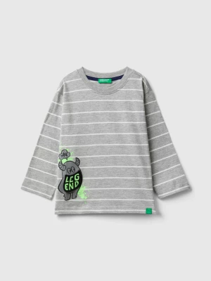 Benetton, Striped T-shirt With Applique, size 104, Gray, Kids United Colors of Benetton