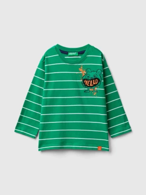 Benetton, Striped T-shirt With Applique, size 104, Green, Kids United Colors of Benetton