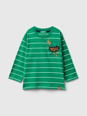 Benetton, Striped T-shirt With Applique, size 104, Green, Kids United Colors of Benetton