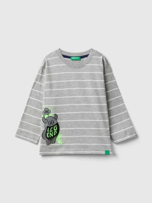 Benetton, Striped T-shirt With Applique, size 110, Gray, Kids United Colors of Benetton