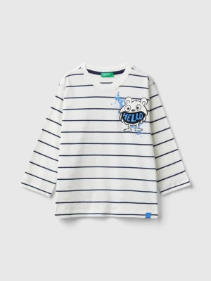 Benetton, Striped T-shirt With Applique, size 110, White, Kids United Colors of Benetton