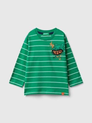 Benetton, Striped T-shirt With Applique, size 82, Green, Kids United Colors of Benetton