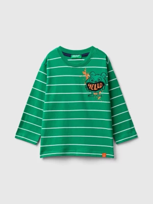 Benetton, Striped T-shirt With Applique, size 82, Green, Kids United Colors of Benetton