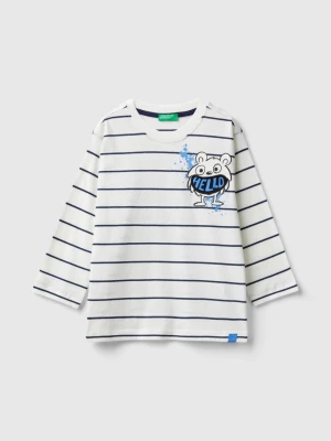 Benetton, Striped T-shirt With Applique, size 82, White, Kids United Colors of Benetton