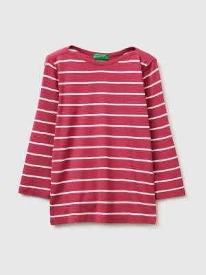 Benetton, Striped T-shirt With Boat Neck, Size: XS, Plum, Women United Colors of Benetton
