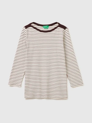 Zdjęcie produktu Benetton, Striped T-shirt With Boat Neck, Dark Mauve, Women United Colors Of Benetton