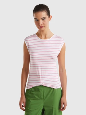 Benetton, Striped T-shirt With Knot, size L, Pink, Women United Colors of Benetton