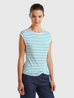 Benetton, Striped T-shirt With Knot, size XL, Teal, Women United Colors of Benetton