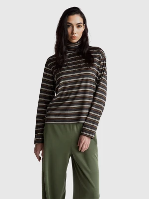 Benetton, Striped T-shirt With Lurex Collar, Size: XS, Gray, Women United Colors of Benetton