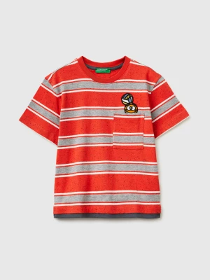 Benetton, Striped T-shirt With Patch, Size: 116, Red, Kids United Colors of Benetton