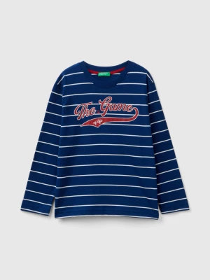 Benetton, Striped T-shirt With Slogan, size S, Blue, Kids United Colors of Benetton