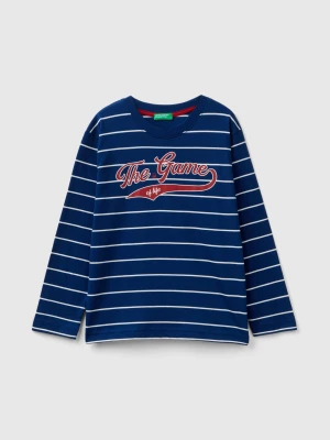 Benetton, Striped T-shirt With Slogan, size S, Blue, Kids United Colors of Benetton