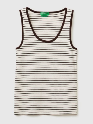 Benetton, Striped Tank Top In Pure Cotton, Size: XS, Brown, Women United Colors of Benetton