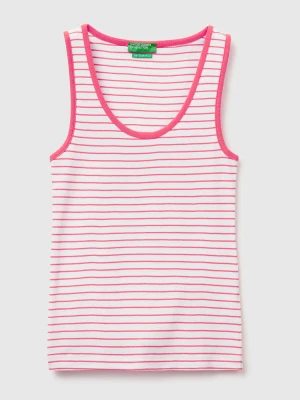 Benetton, Striped Tank Top In Pure Cotton, Size: XS, Cyclamen, Women United Colors of Benetton