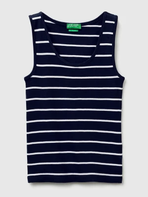 Benetton, Striped Tank Top In Pure Cotton, Size: XS, Dark Blue, Women United Colors of Benetton