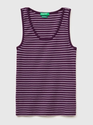 Benetton, Striped Tank Top In Pure Cotton, Size: XS, Plum, Women United Colors of Benetton