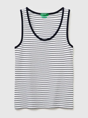 Benetton, Striped Tank Top In Pure Cotton, Size: XS, White, Women United Colors of Benetton