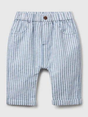 Benetton, Striped Trousers In Pure Linen, size 82, Blue, Kids United Colors of Benetton