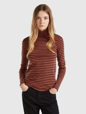 Benetton, Striped Turtleneck T-shirt, size L, Brown, Women United Colors of Benetton