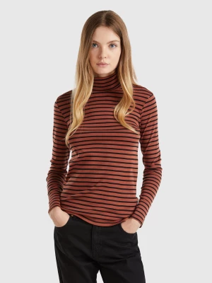 Benetton, Striped Turtleneck T-shirt, size L, Brown, Women United Colors of Benetton